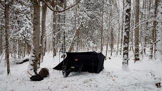 Hot Tent Camping In Snow Covered Forest