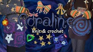   ‍⬛ Making Coraline Themed  Knit & Crochet Accessories ꩜  | Coraline bag, gloves