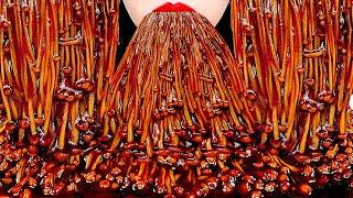 ASMR SPICY BLACK BEAN ENOKI MUSHROOMS 짜장불닭 팽이버섯 먹방 咀嚼音 えのき EATING SOUNDS MUKBANG ZOEY ASMR モッパン