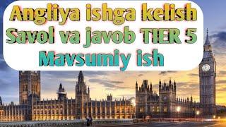 Angliyaga Mavsumiy ish kelish yoli savol javob TiEr5 Mavsumiy ish