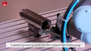 Spray valves for contactless grease and oil applications