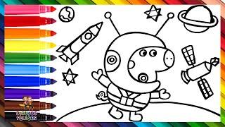 Dibuja y Colorea A Peppa Pig En El Espacio ‍️⭐ Dibujos Para Niños