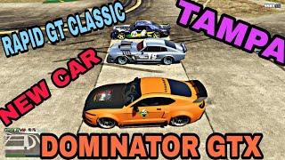 GTA 5 ONLINE NEW DLC CAR DOMINATOR GTX VS RAPID GT CLASSIC VS TAMPA - DRAG RACE