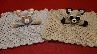 Crochet Raccoon Baby Security Blanket. Part 1