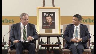 Jack Ma in conversation with Steve Forbes at the Forbes Global CEO Conference