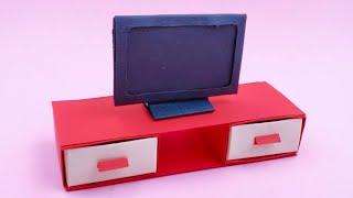 Easy way to make a paper TV with cabinet | Origami Miniatures | Paper  Dollhouse Furniture