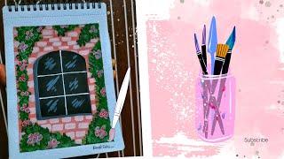 Flowers In Window Simple Painting || Acrylic Painting|| Landscape ||Eshas arts