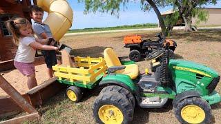 Using tractors to make a secret sandbox hideout | Tractors for kids