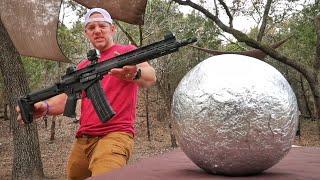 My Crazy New 3-IN-1 Gun vs. 100 Pound Aluminum Ball!!!