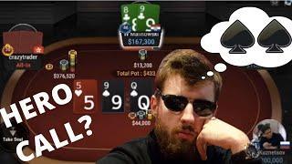 Mind blowing hero call by limitless on 500/1000/2000 GG poker against crazytrader. 405.000$ Pot!