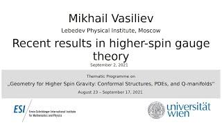 Mikhail Vasiliev - Recent results in higher-spin gauge theory