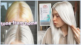 HOW TO TONE PLATINUM BLONDE HAIR AT HOME | Wella T14 | bye yellow/brassy tones