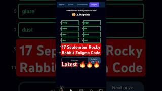 17 September Rocky Rabbit Enigma Code latest 2.5 M coin Today correct passphrase wallet hamster #57