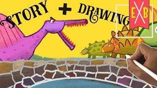 Dinosaur Story Book: Billy Goat Gruff story (dinosaur fairy tale + how to draw)