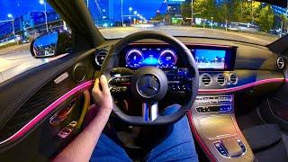 New Mercedes E-CLASS 2021 (Facelift) - evening POV test drive (impressive ambient lights) AMG Line