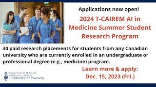 INFO SESSION: 2024 T-CAIREM AI in Medicine Summer Student Research Program