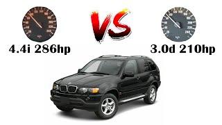 BMW X5 E53 3.0d (218hp) VS 4.4i (286hp) Acceleration test