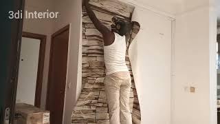 installation of 3d bricks wallpaper mural or photomural