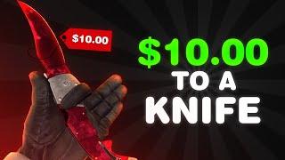 $10 TO A KNIFE CHALLENGE ON CSGOROLL!!