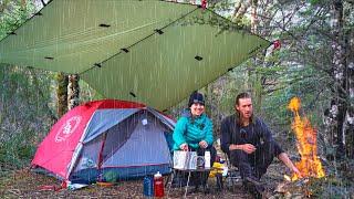 Tent Camping in the Rain -  Cozy Campfire cook.