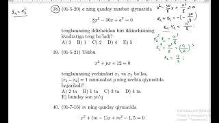 PARAMETRLI KVADRAT TENGLAMALAR. AMALIY QISM. 38-TEST (1996-2007)