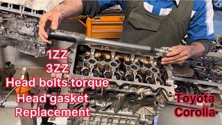 1ZZ Engine Head Bolts Torque || Head Gasket Replacement Of Toyota Corolla