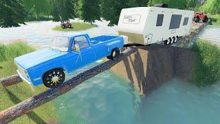 Rescuing campers from a flooded campsite | Building log bridge | Farming Simulator 19 camping