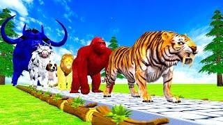 Paint & Animals Tiger, Gozilla, Lion, Cow Fountain Crossing Transformation Animal Cartoon #1