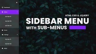 Sidebar Menu | With Sub-Menus -  Using HTML, CSS & JQuery