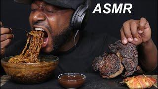 ASMR BLACK BEAN NOODLES AND RIBEYE STEAK. MUKBANG  (NO TALKING). TCASMR