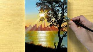 Sunrise painting / Acrylic Painting for Beginners / STEP by STEP #215 / 일출 그리기