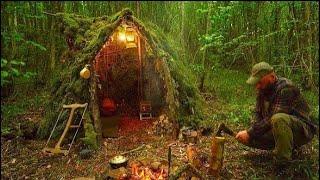 Building a Survival Shelter in a Forest | Camp Food from Natural Herbs | Mr Wild Nature (8K)