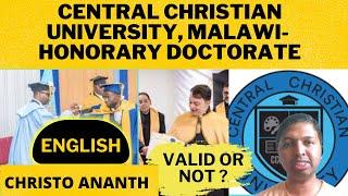 Christo Ananth - Central Christian University Malawi - Honorary PhD - Genuine Review - English