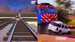 ROBLOX Crash Town vs Real Life Train Crashes - Gameplay with Trains Crashing #5