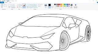 How to draw Lamborghini Car in computer using Ms Paint | 3D Car Drawing | Ms Paint Drawing.