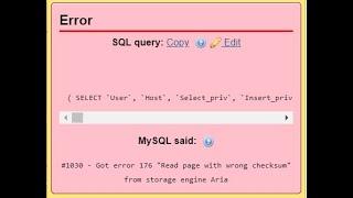 #1030   Got error 176 “Read page with wrong checksum” from storage engine Aria 2023