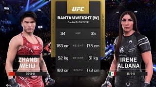 UFC 5 Zhang Weili vs Irene Aldana fight in the UFC 5 arena face to face