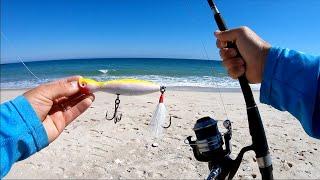 SURF FISHING the South Shore for BLUEFISH w/ the SS Little Neck Popper - Long Island NY