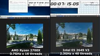 3Dsmax Vray 3 4 Render Time Exterior AMD Ryzen 7 2700X vs Intel Xeon E5 2649 V3