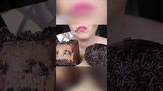 SUPER CREAMY MOUSSE CAKE SLICES  #shorts  #asmreating #mukbang #먹방 #asmr #chocolatecake #eatingcake