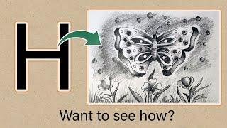 How to draw with alphabet || H|| Step by step drawing|| insect|| butterfly