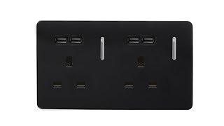 Trendi Switch 2 Gang 13A 4xUSB Plug/Wall Socket Unboxing in Black by TIR