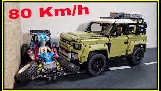 Land Rover Defender VS off Road Buggy  80 Km/h  Lego Technic CRASH test - Launched by hand