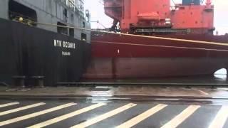 Bulk Carrier crashed Container Ship and loses his Ship steps (Hamburg Harbour)