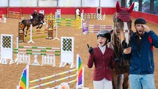 HARLOW SHOW JUMPS DEMIR'S 17.2HH HORSE CABRIO! British Showjumping for the first time EVER!!