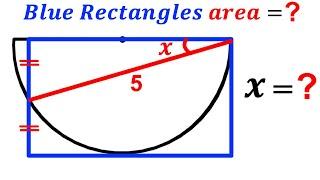 Can you find area of the Blue Rectangle? | (Semicircle) | #math #maths #geometry