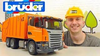 Большой мусоровоз СКАНИЯ БРУДЕР - Спецмашинки для детей SCANIA R series Garbage truck orange