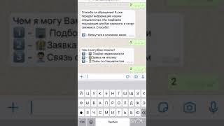 Пример "Чат-Бота WhatsApp" для агентства недвижимости. Легко создать в приложении СМС-Визитка.