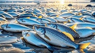 After the tide went out, Xiao Zhang came to the beach and caught a lot of sea bass!