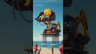 Giant Simpson Family evacuated by excavator #simpsons #thesimpsons #excavator #shorts